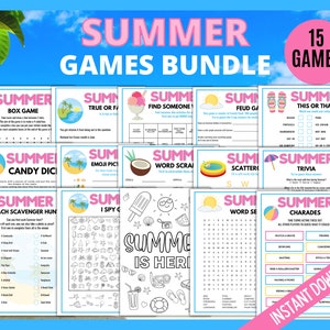 Summer Printable Games Bundle, Summertime Activity, Summer Kids Games, Summer Trivia Games, 15 Summer Party Games, Summer Vacation Games