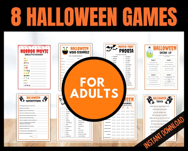 Halloween 8 Games Bundle, Halloween Game for Teens and Adults, Halloween Printable Games, Fun Halloween activities, Spooky Games, image 1