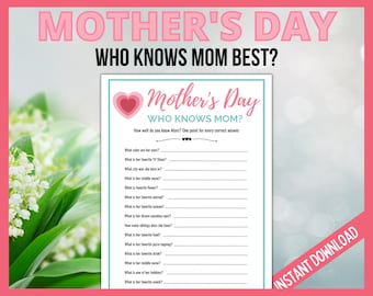 Who Knows Mom Best, Printable Mothers Day Games for Kids and Adults, Mother's Day Activity, Mom Party Game, Who Knows Mama Best