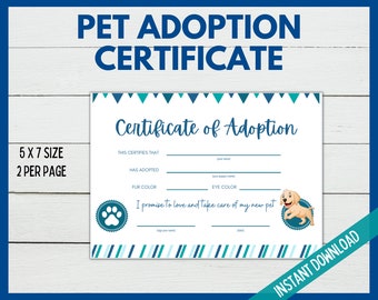 Pet Adoption Certificate, Adopt A Pet, Puppy Adoption Certificate, Puppy Birthday Party, Boy Birthday Party, Vet Party, Dog Adoption Party