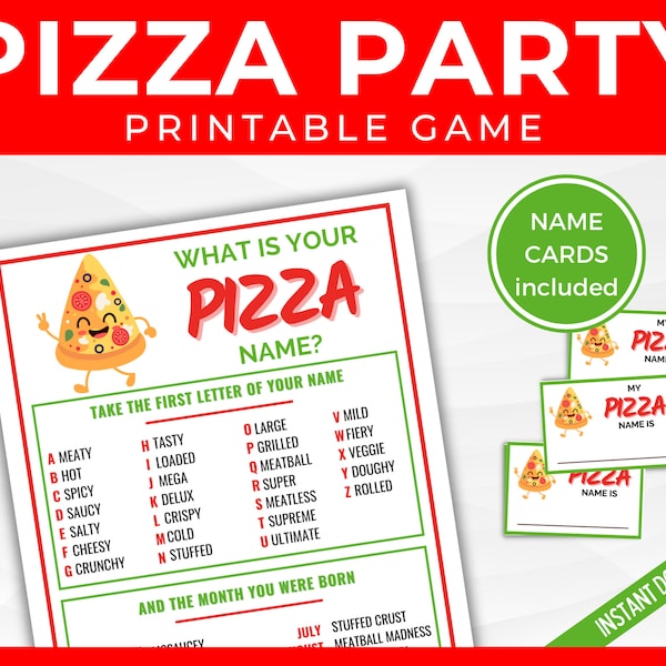 What's your Pizza Name, Pizza Party Printable Game, Game for Kids, Tweens and Adults, Name Game, Birthday Party Fun, Pizza Night