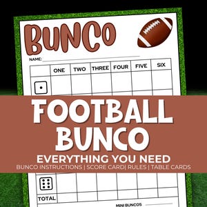 Football Bunco Printable Party Pack and Scorecards, Bunco Game Rules, Tally Sheet, Download, Game day Party Game, Dice Game