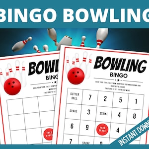 Afdrukbare bowlingbingokaart, bowlingfeest voor kinderen, feestspelkaarten voor kinderen, tweens en tieners, bowlingblad, bowlingscoreblad