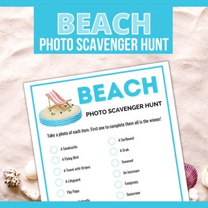 Beach Photo Scavenger Hunt, Outdoor Scavenger Hunt, Photo Treasure Hunt, Beach Printable Game, Summer Game, Kids Party Game