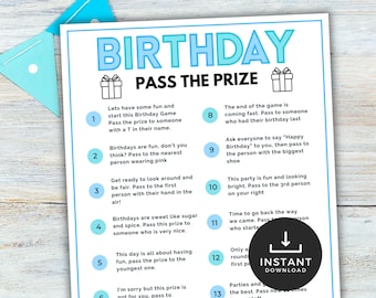 Pass the Parcel Party Game, Kids Party Printable Game, Birthday Party Printable Game, Pass the Prize, Blue