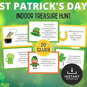 St Patricks Day Scavenger Hunt for kids, St Patricks Day Treasure Hunt, St Paddy&#39;s Day Printable, St Patricks Activity for Kids, Leprechaun