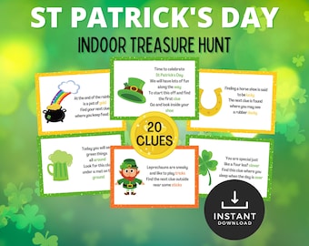 St Patricks Day Scavenger Hunt for kids, St Patricks Day Treasure Hunt, St Paddy's Day Printable, St Patricks Activity for Kids, Leprechaun