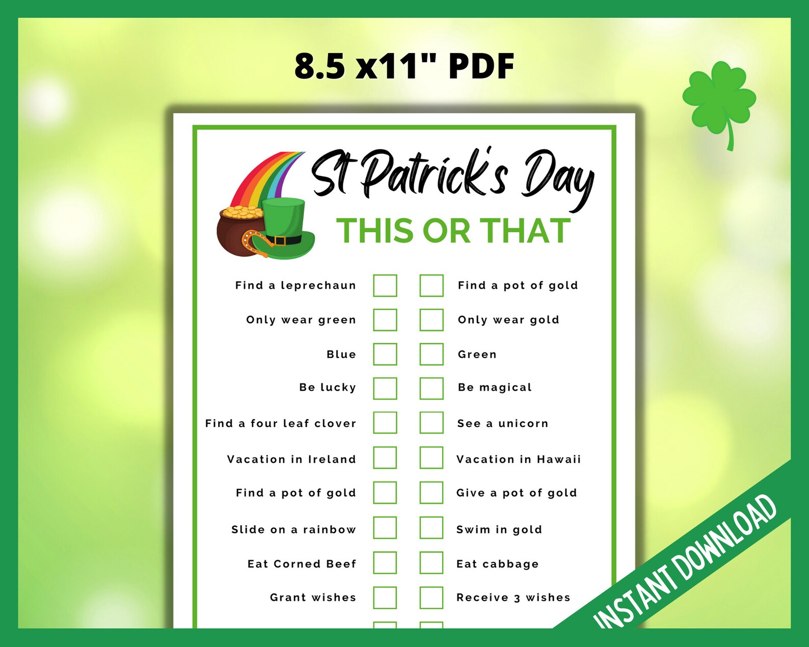 St Patrick's Day This or That St Paddy's Day Would - Etsy