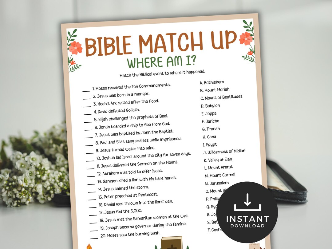 Bible Match Up Where Am I Game Printable Bible Activity Bible Study