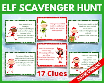 Elf Scavenger Hunt, Elf Treasure Hunt, Christmas Elf Treasure Hunt, Christmas Party Games, Xmas Elf Scavenger Hunt, Indoor Treasure Hunt