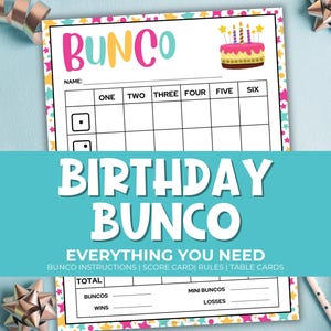 Birthday Bunco Printable Party Pack and Scorecards, Bunco Game Rules, Tally Sheet, Download, Happy Birthday Party Game, Dice Game