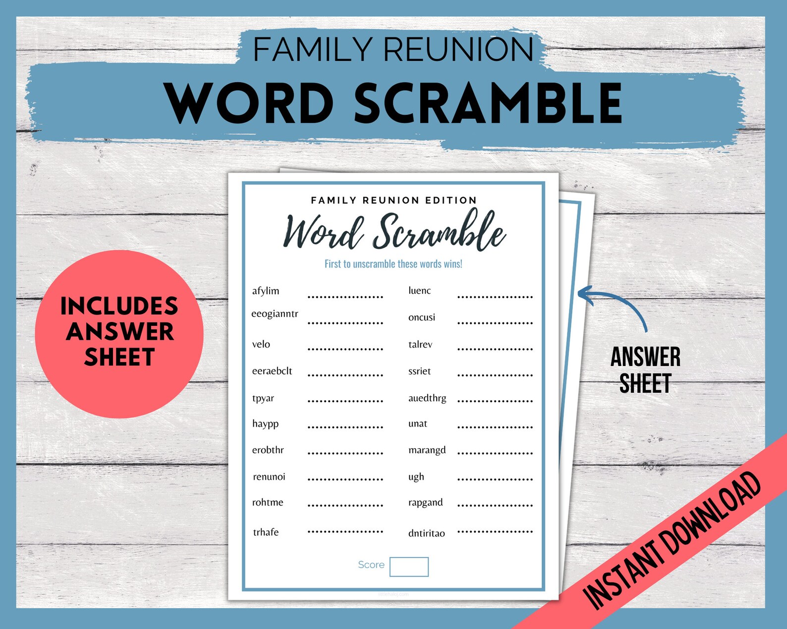 Word Scramble Family Reunion Game, Family Reunion Games, Family Reunion ...