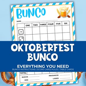 Oktoberfest Bunco Printable Party Pack and Scorecards, Bunco Game Rules, Tally Sheet, Download, Fall Party Game, Dice Game