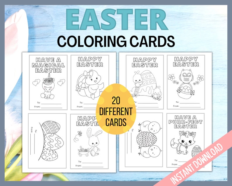 Easter Coloring Cards, Printable Easter Cards, Kids Easter Cards, Printable Coloring Easter Cards, Classroom Cards, Kids Easter Activity image 3