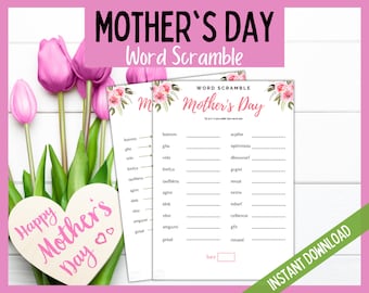 Mother's Day Word Scramble, Mother's Day Fun Game, Family Activities for Mom, Mother's Day Game, Mother's Day Family Games, Instant Download