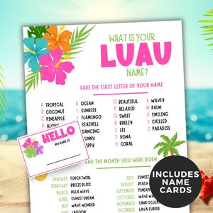 Luau Name Game Printable, What is your Luau Name, Hawaiian Name Generator, Icebreaker, Tropical Party Game, Aloha Birthday Printable