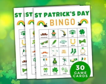 St Patrick's Day Bingo, Saint Patricks Day Games, St Paddy day Bing, St. Patrick's Themed Bingo, 30 Printable St Patrick's Day Bingo Cards