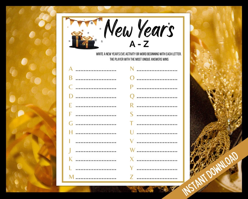 New Year's Eve A-Z Party Game, New Year's Eve Printable Game, Party Game for Kids, Teens and Adults, NYE A-Z Game, New Years A-Z Word Race image 3