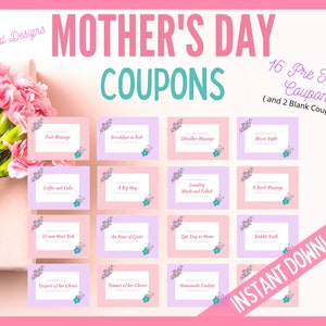 Mother’s Day Coupons, Mother’s Day Gift, Mom Day Coupons, Printable Coupons, Floral Mother&#39;s Day Coupon Gift, Instant Download