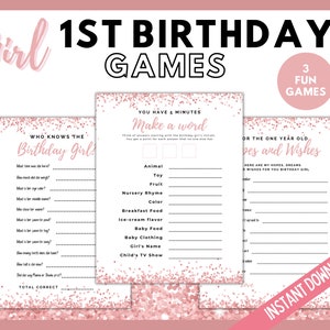 Girls First Birthday Party  Games, Who Knows the Birthday Girl, Hopes and Wishes Party Game, Make a Word Game, 1st Birthday Party Games