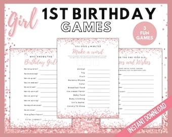 Girls First Birthday Party  Games, Who Knows the Birthday Girl, Hopes and Wishes Party Game, Make a Word Game, 1st Birthday Party Games