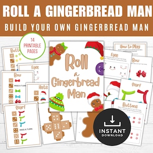 Roll a Gingerbread Man Game, Build a Gingerbread Man, Christmas Printable Games, Game for Kids, Winter Activity, Holiday Classroom