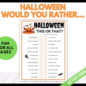 Halloween This or That, Would you Rather Game, Halloween Party Game, Kids Halloween Activity, Printable Halloween Party Game, Teen Halloween image 1