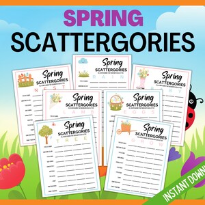 Spring Scattergories Word Game, Springtime Holiday Activity, Fun Spring Party Games for Kids Teens and Adults, Spring Games image 1