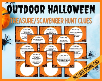 Outdoor Halloween Scavenger Hunt Clues, Halloween Treasure Hunt, Teens and Tweens, Halloween Party Games, Instant Download