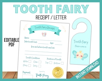 Editable Tooth Fairy Letter, Printable, Lost First Tooth Certificate, Editable Tooth Fairy Report, Tooth Record Chart, Official Tooth Fairy