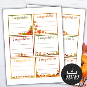 Dankbaarheidskaarten, afdrukbare Thanksgiving Thankful-kaarten, Dankbare activiteit voor kinderen, Thanksgiving Dinner Table-kaarten, DIY Ik ben dankbaar