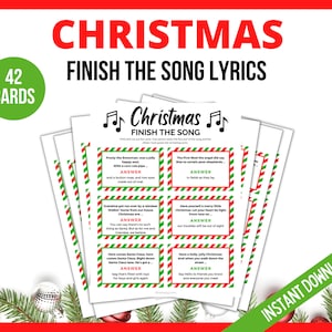 Weihnachten Beende das Lied, Weihnachtslied Lyrics Challenge, Weihnachtslieder, druckbares Spiel, Weihnachten Beende den Satz, Weihnachten Trivia