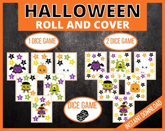 Halloween Roll and Cover Dice Game, Halloween Printable Game, Halloween Party Dice Game for kids, tween, teen Halloween Game