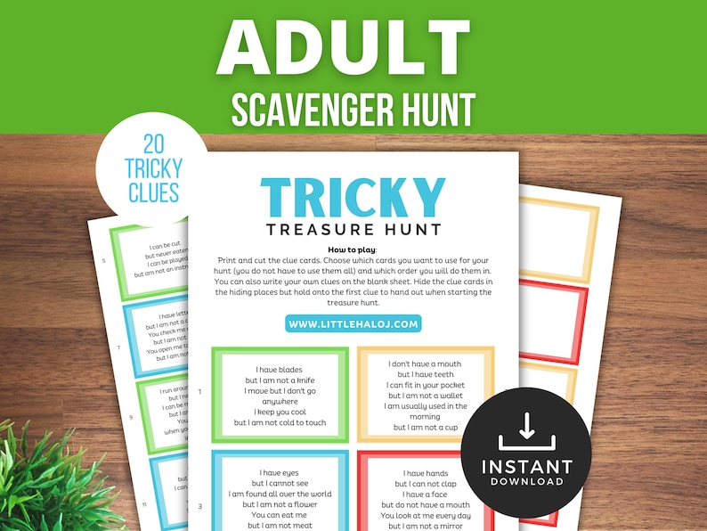 Adult Scavenger Hunt Printable, Treasure Hunt, Teen Scavenger hunt, At Home Adult Scavenger Hunt Clues, Easter Fun image 1