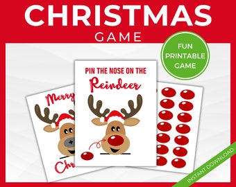 CCINEE „Pin The Nose On The Reindeer“ – Weihnachtsspiel Mit Poster, 36 Nasen, 4 Augenbinden, Für Kinder & Erwachsene