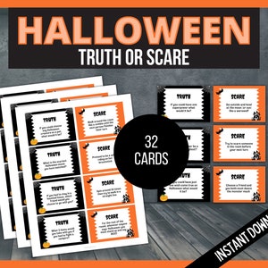 Halloween Verità o Spavento, Verità o Obbligo Gioco di Halloween, Giochi stampabili di Halloween per bambini, Gioco di Halloween per adolescenti, Gioco di Halloween per adolescenti