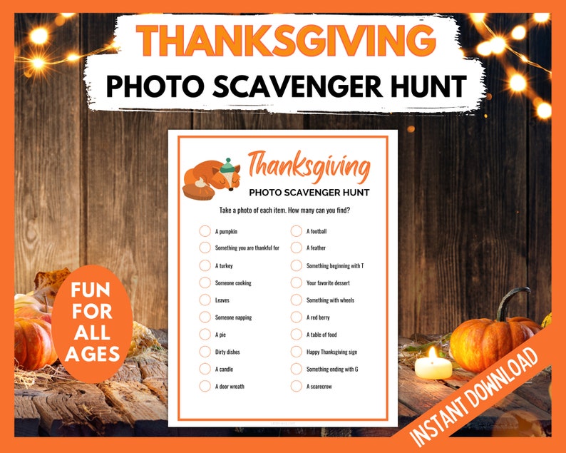 Thanksgiving Games Bundle, Selfie Scavenger Hunt, Find Someone Bingo, Thanksgiving Trivia, Thanksgiving Feud, Family Thanksgiving Fun image 4