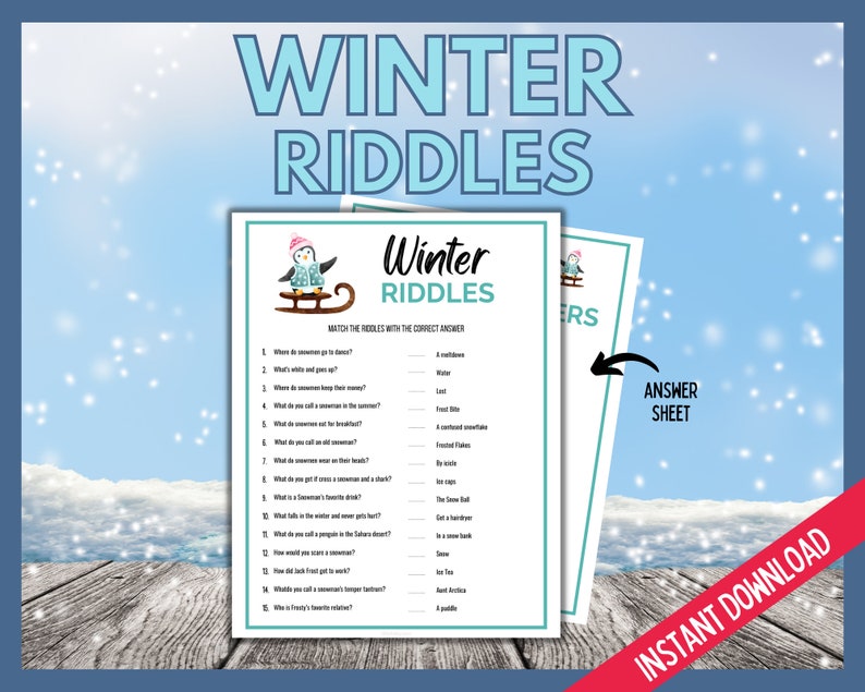 Sled Riddles Winter Riddles, Fun Cold Weather Game, Holiday Party Game, Wintertime ...