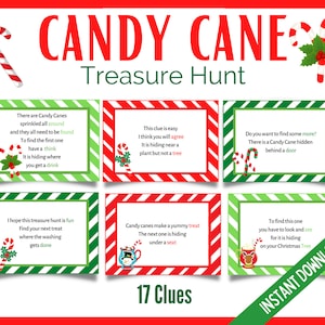 Candy Cane Schatzsuche, Weihnachtsschatzsuche, Candy Cane Weihnachtsfeier Spiele, Candy Cane Schnitzeljagd, Indoor Schatzsuche Hinweise