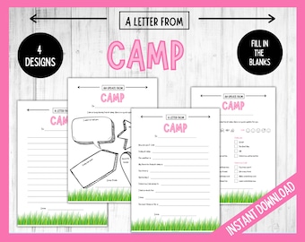 Printable Letter from Camp, Summer Camp Stationery, Kids Summer Camp, Fill in the blanks Camp Letter Template, Pink Camp Letter