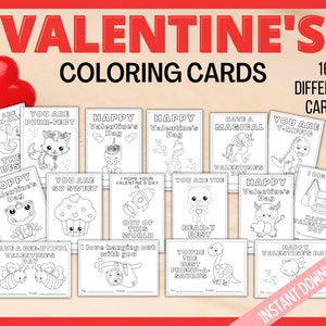 Valentine Coloring Cards, Printable Valentine's Day Cards, Kids Valentines Cards, Printable Coloring Valentines Cards, Classroom Cards