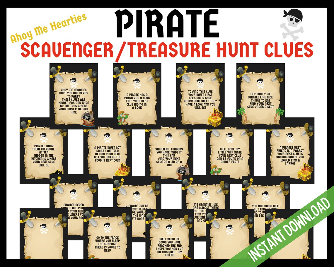 Pirate Treasure Hunt Clues Pirate Scavenger Hunt Pirate Etsy