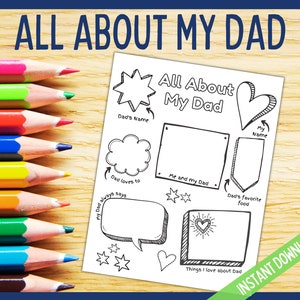 Alles over mijn vader, vaderdagcadeau-idee, afdrukbare kleurkaart voor papa, kindercadeau Alles over papa, vaderdagkaart, alles over papa cadeau