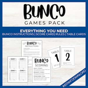Pack fête imprimable Bunco et cartes de pointage, règles du jeu Bunco, feuille de pointage, téléchargement, baby shower, jeu party de Noël, jeu de dés