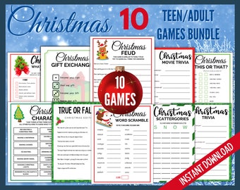 Teen Christmas Games Bundle, Adult Xmas Party Games Bundle Printables, Christmas Party Games, Holiday Party Games, 10 Printable Xmas Games