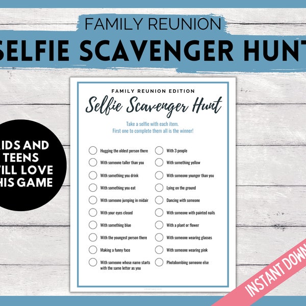 Selfie Scavenger Hunt Family Reunion Game, Family Reunion Games, Family Reunion Party Game, Family Gathering Fun, Icebreaker Game