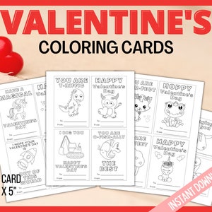 Valentine Coloring Cards, Printable Valentine's Day Cards, Kids Valentines Cards, Printable Coloring Valentines Cards, Classroom Cards image 6