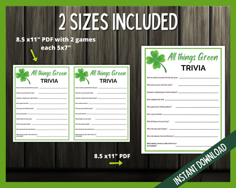 All Things Green Trivia, St Patrick's Day Green Trivia, St Patricks Day Games, Teen St Patricks Day, St Paddy's Party Games, Trivia Game image 3
