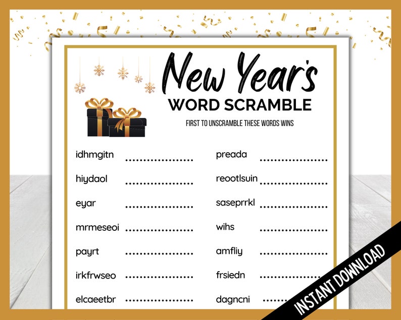 New Year's Eve Word Scramble, New Year's Eve Party Printable Games, Holiday Party Games, Party Word Scramble Printable, NYE Party Games image 1