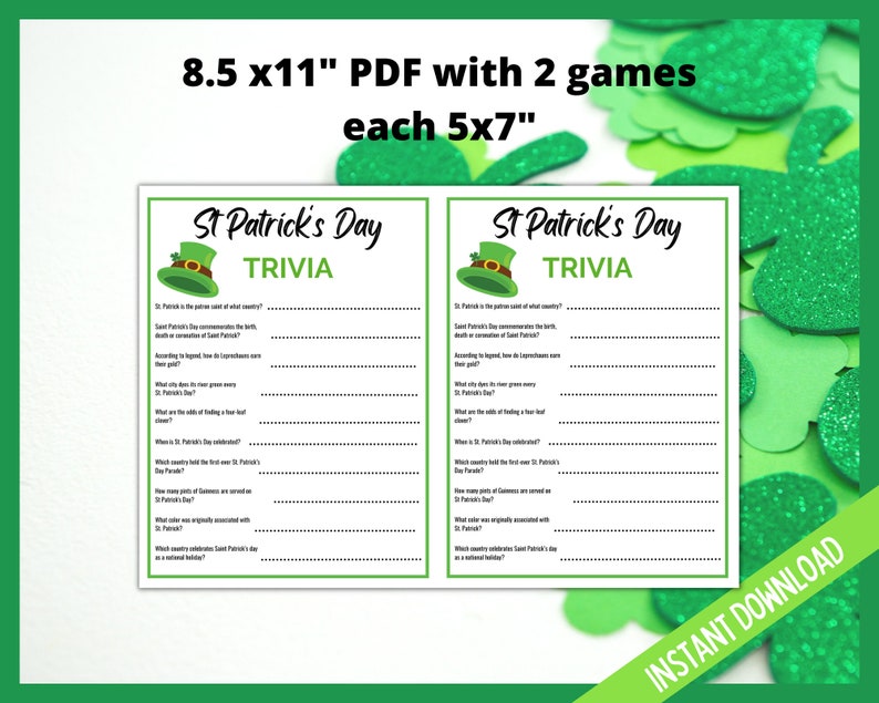 St Patrick's Day Trivia, St Patricks Day Games, Teen St Patricks Day, Adults St Paddy's Party Games, Trivia Party Game, Printable St Patrick image 4